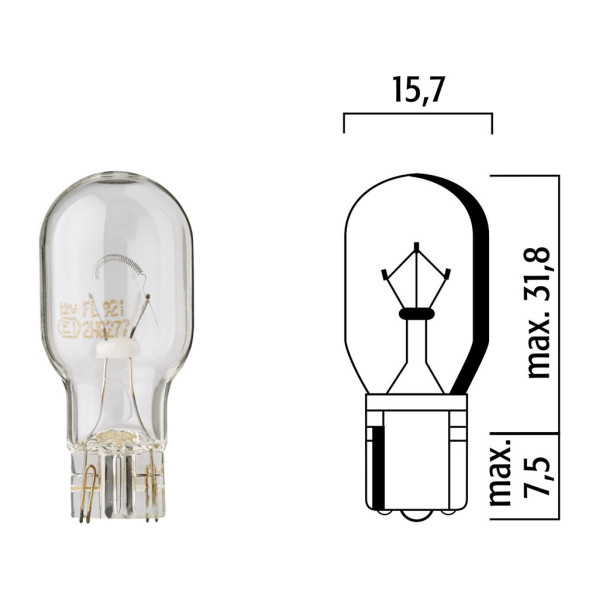 Lampen Flösser 12V 16W W2,1x9,5d klar Glassockel - 10er Box